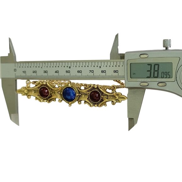 1928 Brand Blue Glass Red Wine Lucite Cab Chatelaine Bar Brooch, K66 - Picture 6 of 8